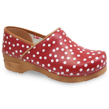 ROXBURY Women's Closed Back Clog In Red With White Polka Dots, Size 4.5-5, PR